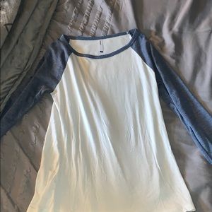 White and blue long sleeve tee